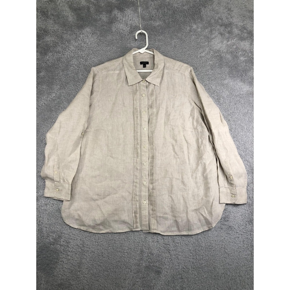 Talbots Shirt Womens 1XP Petite Beige 100% Linen Button Down